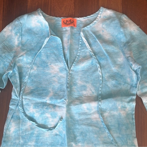 Juicy Couture Blue Linen Tie Dye Bell
Sleeve Blouse sz S Excellent Conditon - Picture 5 of 7